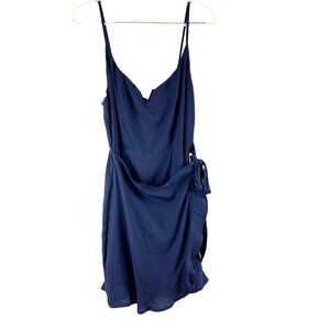 Lulus Navy Wrap Tank Dress Ruffles Party Back Zip Adjustable Straps Sz M NWT